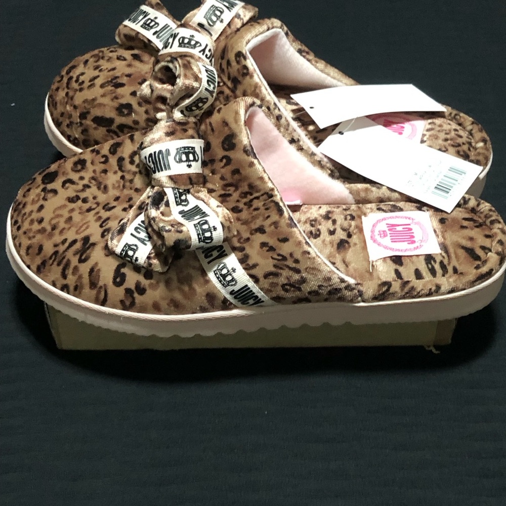 Juicy Couture Jasmine Leopard Slipper Slip On Cushioned Bow Wild Plush, Size 11 - Picture 4 of 5